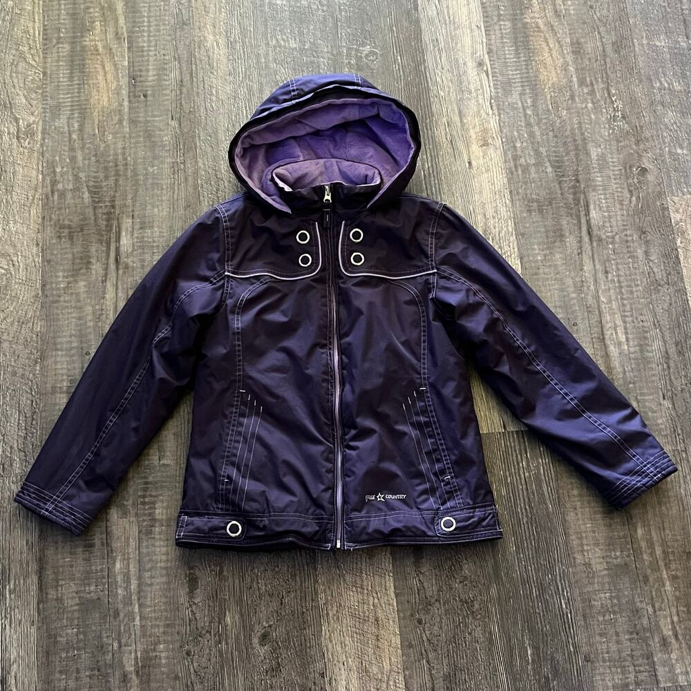 Free Country Vintage 2007 Y2K Purple Hooded Faux Fur Jacket Women's Medium